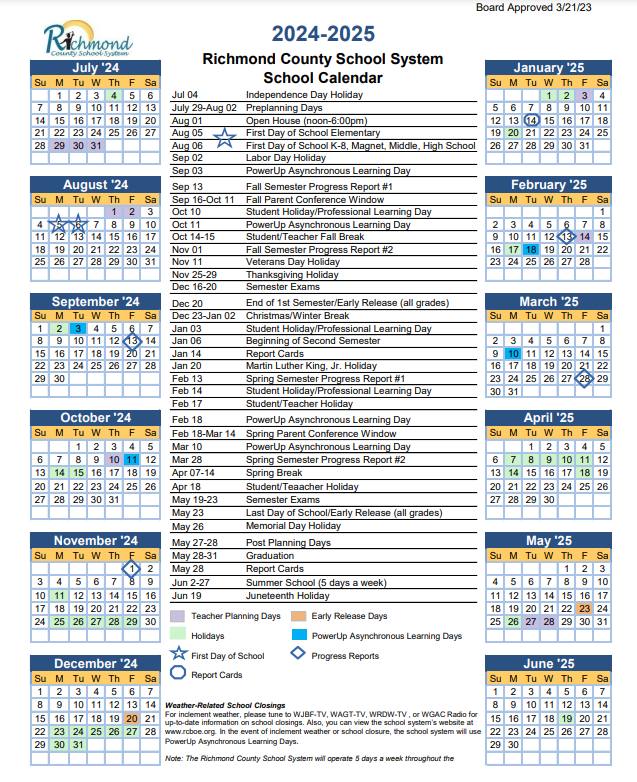 Richmond County School Calendar 2024-2025